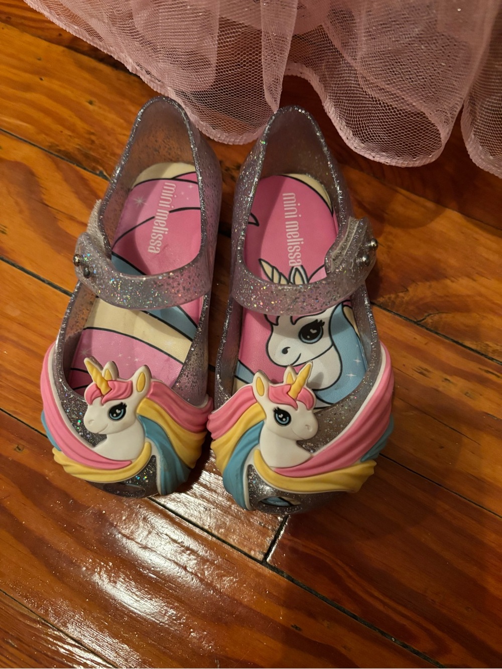 Mini Melissa Glitter Unicorn Mary Janes in Pink, Yellow & Blue